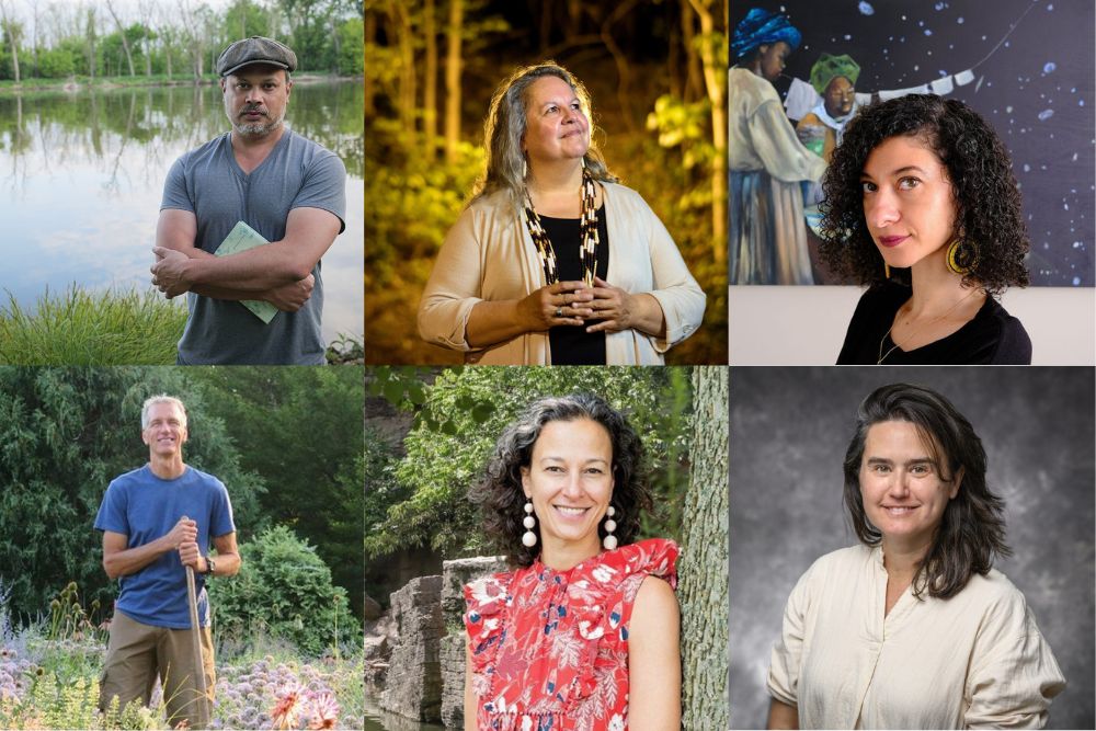 A collage of six people